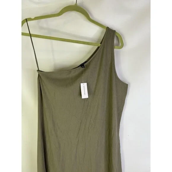 New Banana Republic Ribbed Knit Single Shoulder Dress Green - Picture 2 of 7